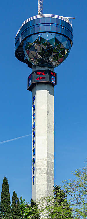 Tuapse, Russia - May 16, 2019: Control tower,or tower of piloting department of Sea Port of the Black Sea on Primosky Boulevard in Tuapse Tuapse is sea port and town resort in Krasnodar region